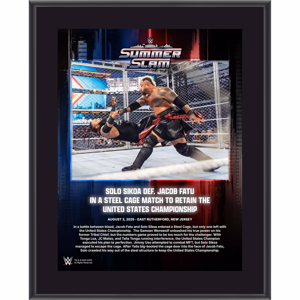 Solo Sikoa WWE 10.5" x 13" 2025 SummerSlam Night 2 Sublimated Plaque 1 Solo Sikoa WWE 10.5" x 13" 2025 SummerSlam Night 2 Sublimated Plaque