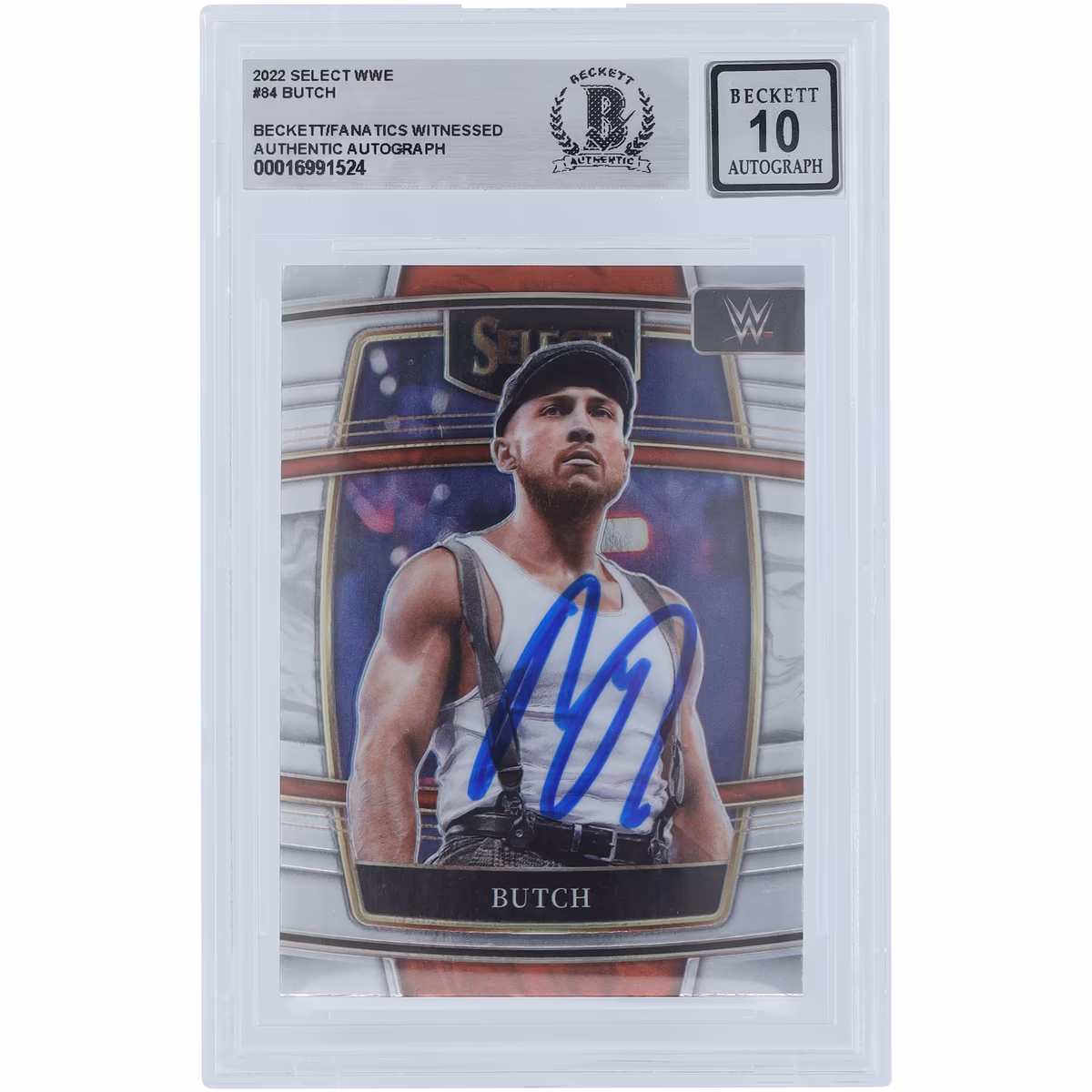 Butch WWE Autographed 2022 Panini Select #84 Beckett Fanatics Witnessed Authenticated 10 Card