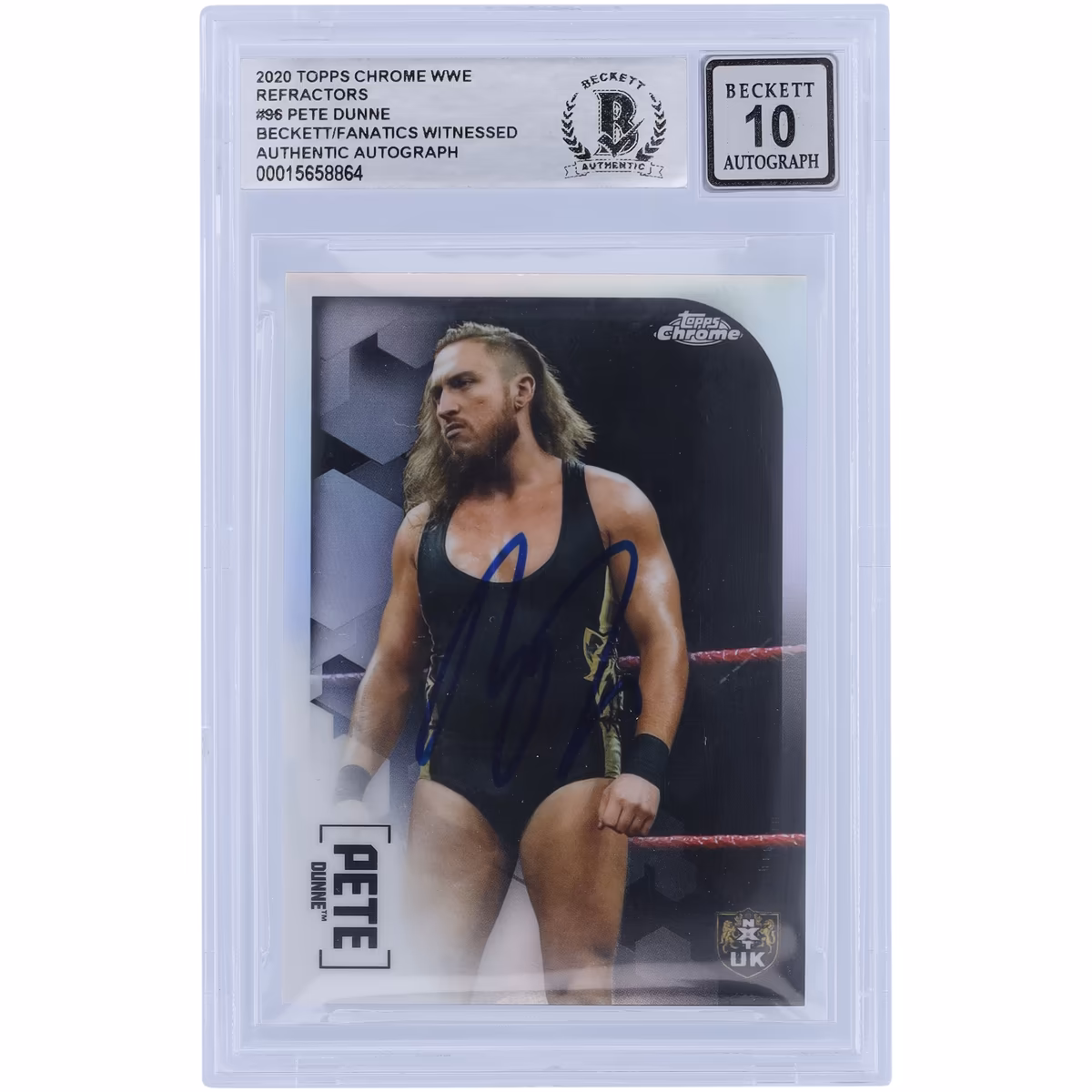 Pete Dunne WWE Autographed 2020 Topps Chrome Refractors #96 Beckett Fanatics Witnessed Authenticated 10 Card