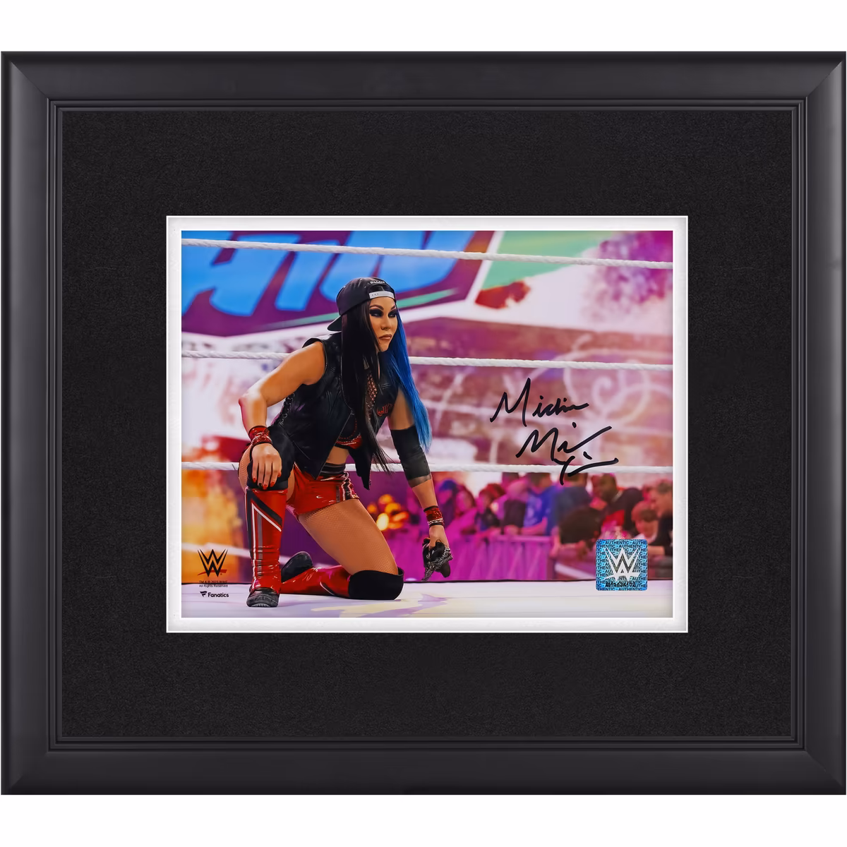 Michin WWE Framed Autographed 8" x 10" In Ring Kneeling Down Photograph