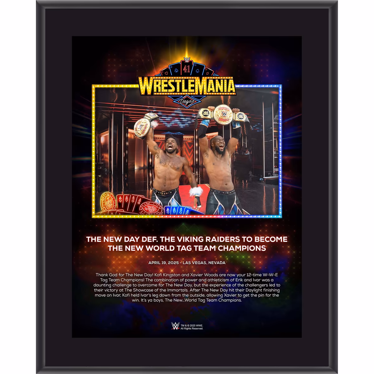 The New Day WWE 10.5" x 13" WrestleMania 41 Night 1 Sublimated Plaque