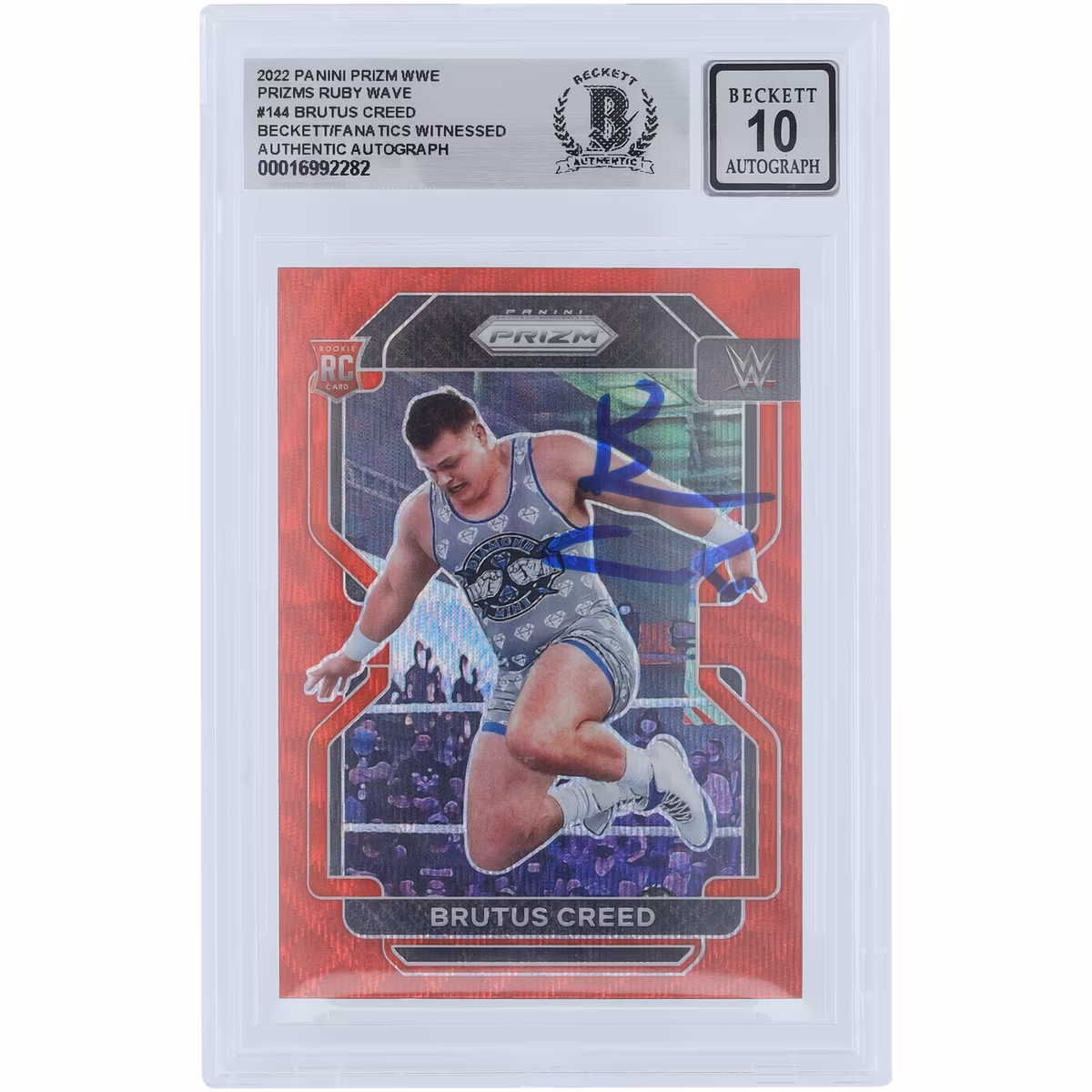 Brutus Creed WWE Autographed 2022 Panini Prizm Ruby Wave Prizm #144 Beckett Fanatics Witnessed Authenticated 10 Rookie Card 1 Brutus Creed WWE Autographed 2022 Panini Prizm Ruby Wave Prizm #144 Beckett Fanatics Witnessed Authenticated 10 Rookie Card