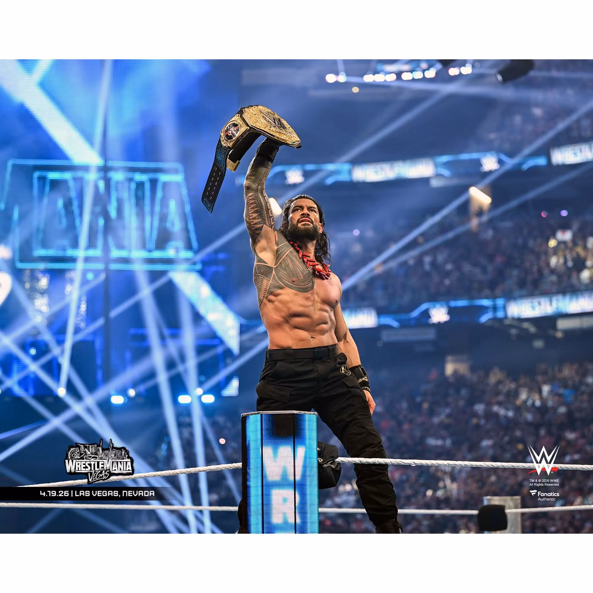 Roman Reigns WWE Unsigned WrestleMania 42 Raising Title Photograph