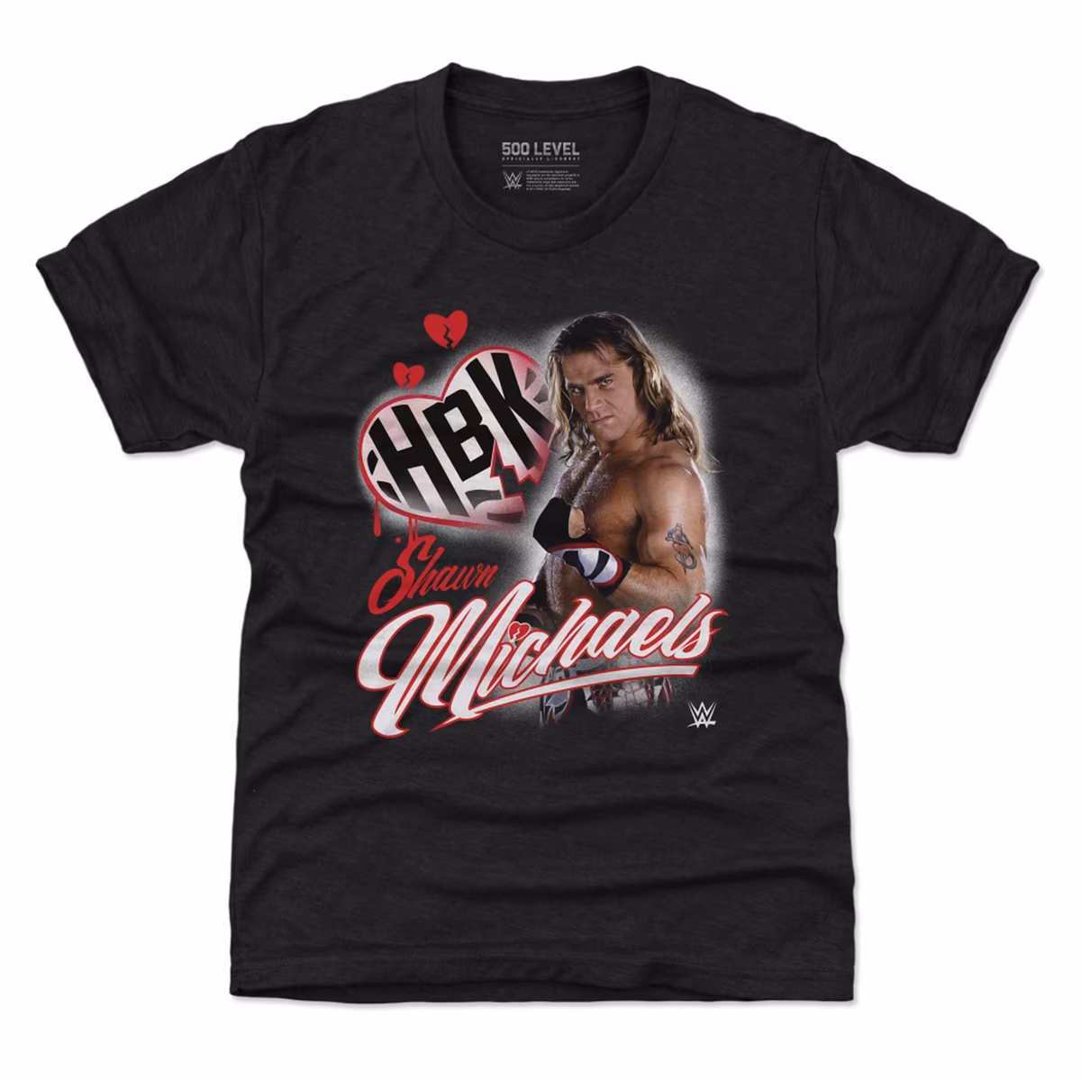 Youth 500 Level Black Shawn Michaels HBK Heart T-Shirt 3 Youth 500 Level Black Shawn Michaels HBK Heart T-Shirt