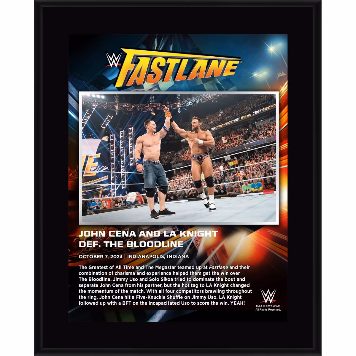 John Cena and LA Knight WWE 10.5" x 13" 2023 Fastlane Sublimated Plaque 8 John Cena and LA Knight WWE 10.5" x 13" 2023 Fastlane Sublimated Plaque