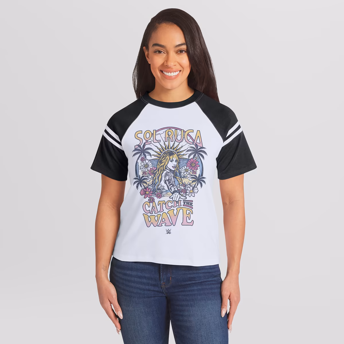 Women's WEAR by Erin Andrews White Sol Ruca Ride The Wave Raglan Stripe T-Shirt