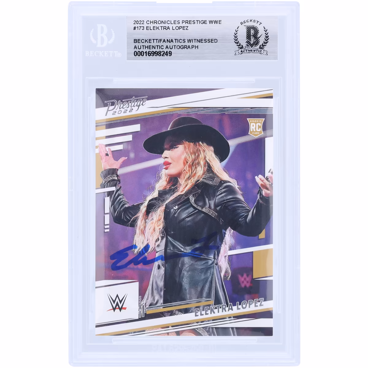 Elektra Lopez WWE Autographed 2022 Panini Chronicles Prestige #173 Beckett Fanatics Witnessed Authenticated Rookie Card
