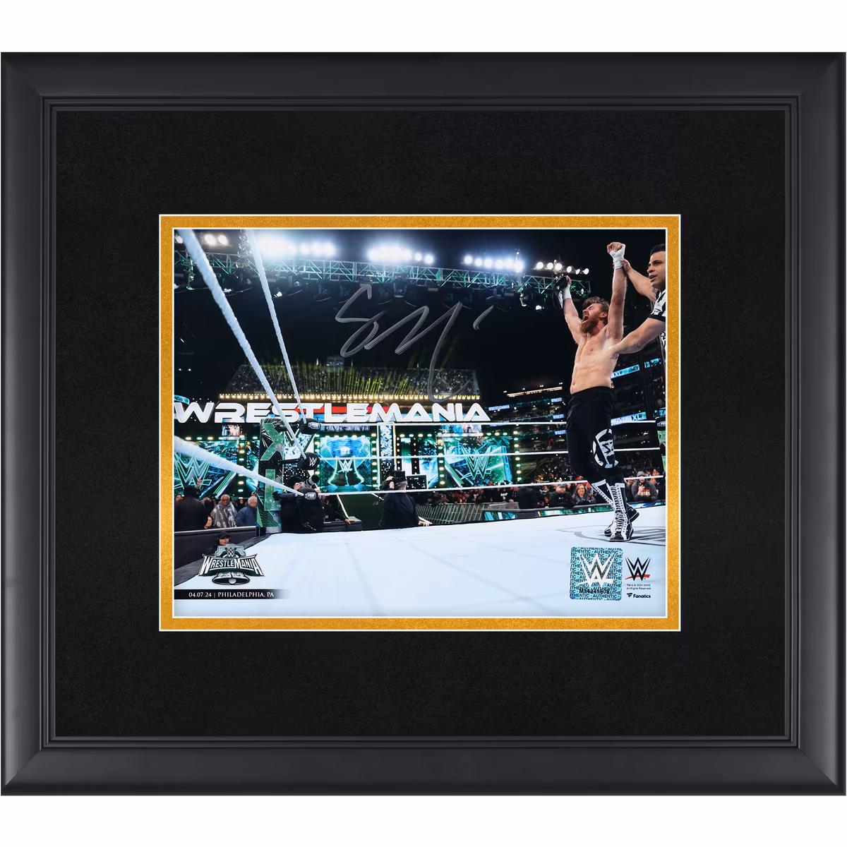 Sami Zayn WWE Autographed Framed 8" x 10" WrestleMania 40 Raising Title Photograph 7 Sami Zayn WWE Autographed Framed 8" x 10" WrestleMania 40 Raising Title Photograph