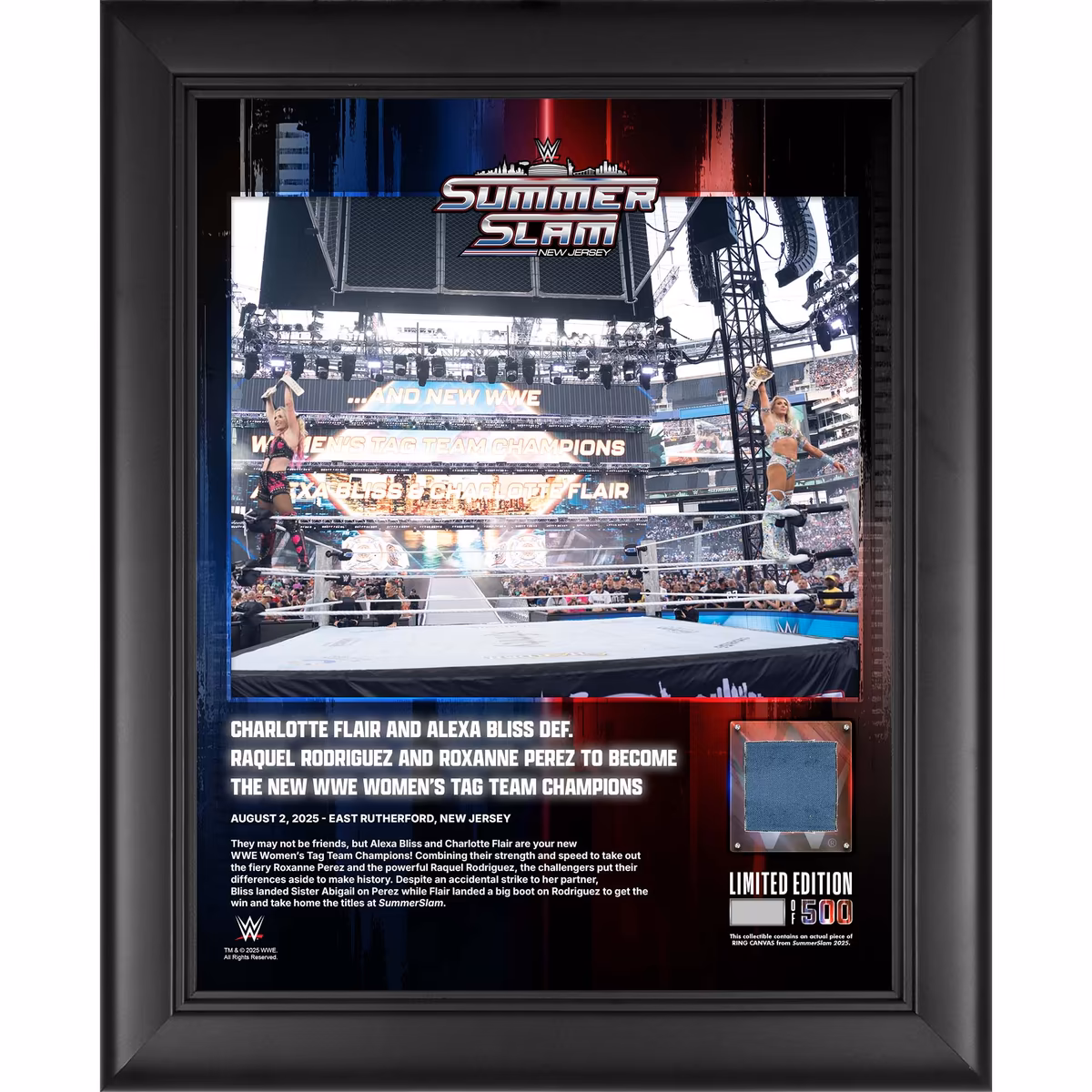 Alexa Bliss & Charlotte Flair WWE Framed 13" x 16" 2025 SummerSlam Night 1 Collage with a Piece of Match-Used Canvas - Limited Edition of 500