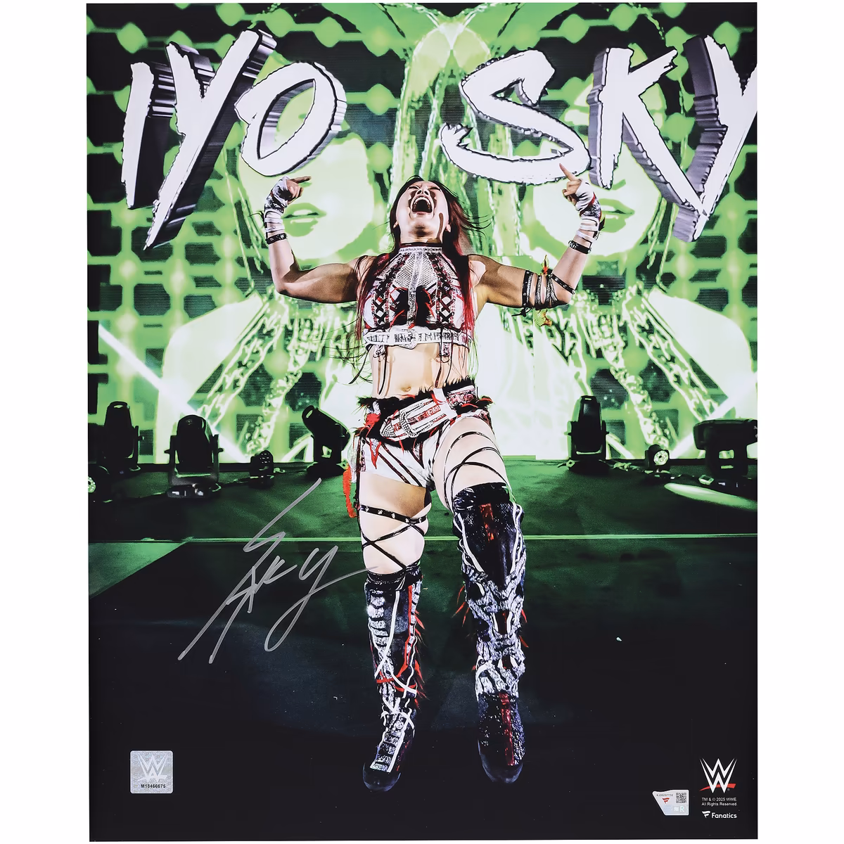 IYO SKY WWE Autographed 16" x 20" Double Finger Point Entrance Photograph