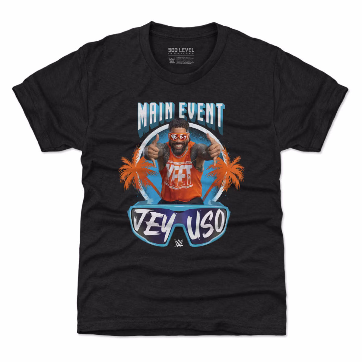 Youth 500 Level Heather Black Jey Uso Main Event Palms T-Shirt 1 Youth 500 Level Heather Black Jey Uso Main Event Palms T-Shirt