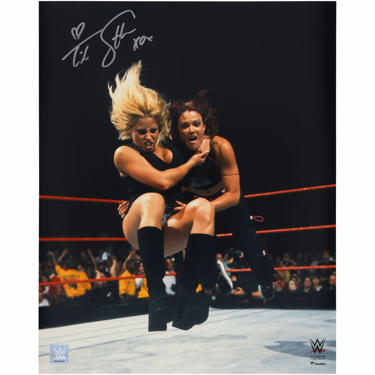Trish Stratus WWE Autographed 16" x 20" Bulldog on Lita Photograph