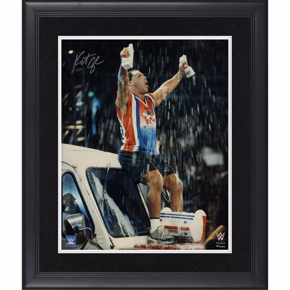 Kurt Angle WWE Autographed Framed 16" x 20" Milk Truck Celebration Photograph 1 Kurt Angle WWE Autographed Framed 16" x 20" Milk Truck Celebration Photograph