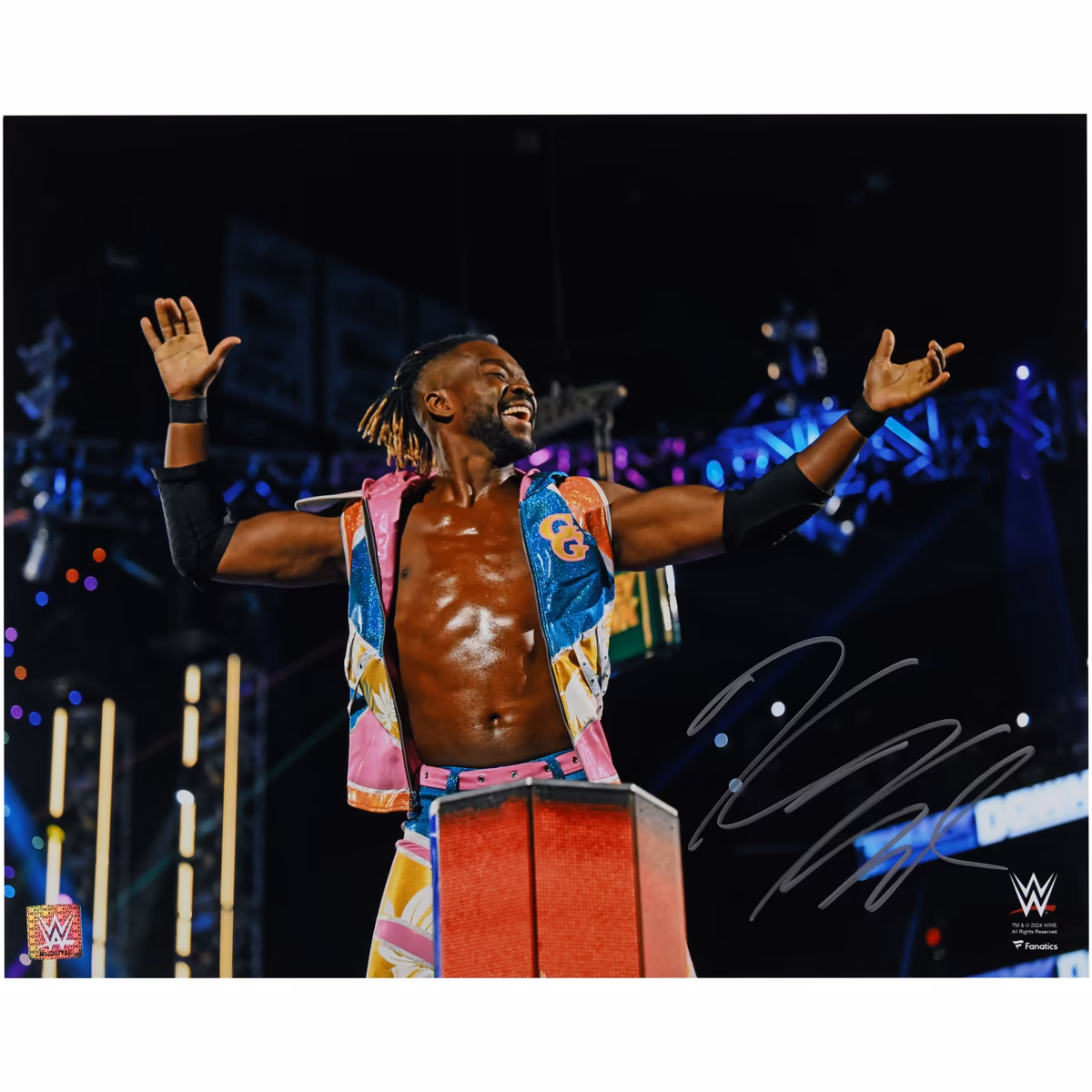 Kofi Kingston WWE Autographed 16" x 20" Standing On Ropes Photograph
