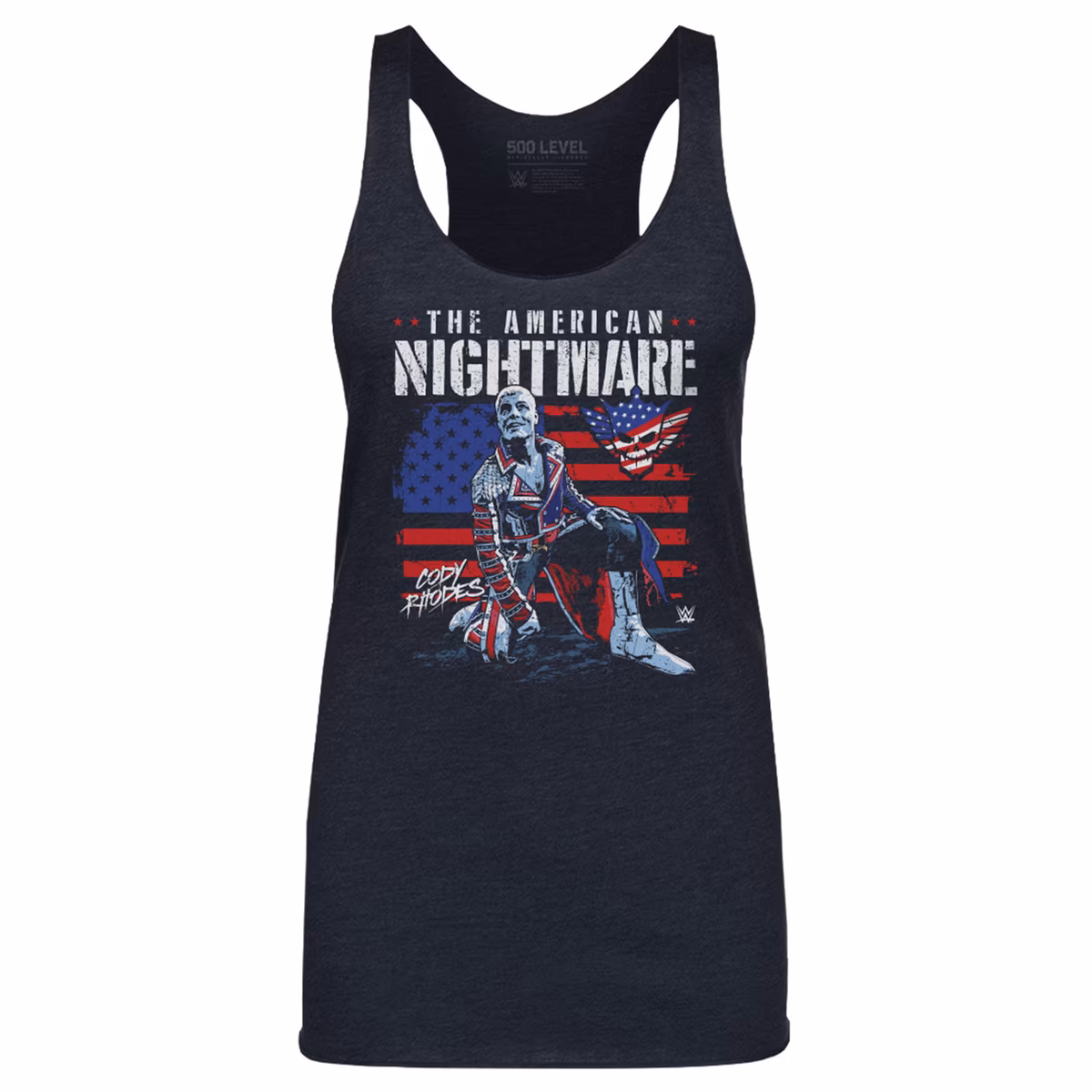 Women's 500 Level Heather Navy Cody Rhodes American Flag Tri-Blend Tank Top 9 Women's 500 Level Heather Navy Cody Rhodes American Flag Tri-Blend Tank Top