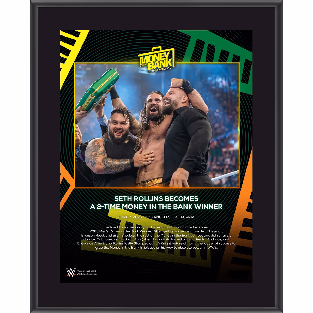 Seth Rollins WWE 10.5" x 13" 2025 Money In The Bank Sublimated Plaque 3 Seth Rollins WWE 10.5" x 13" 2025 Money In The Bank Sublimated Plaque