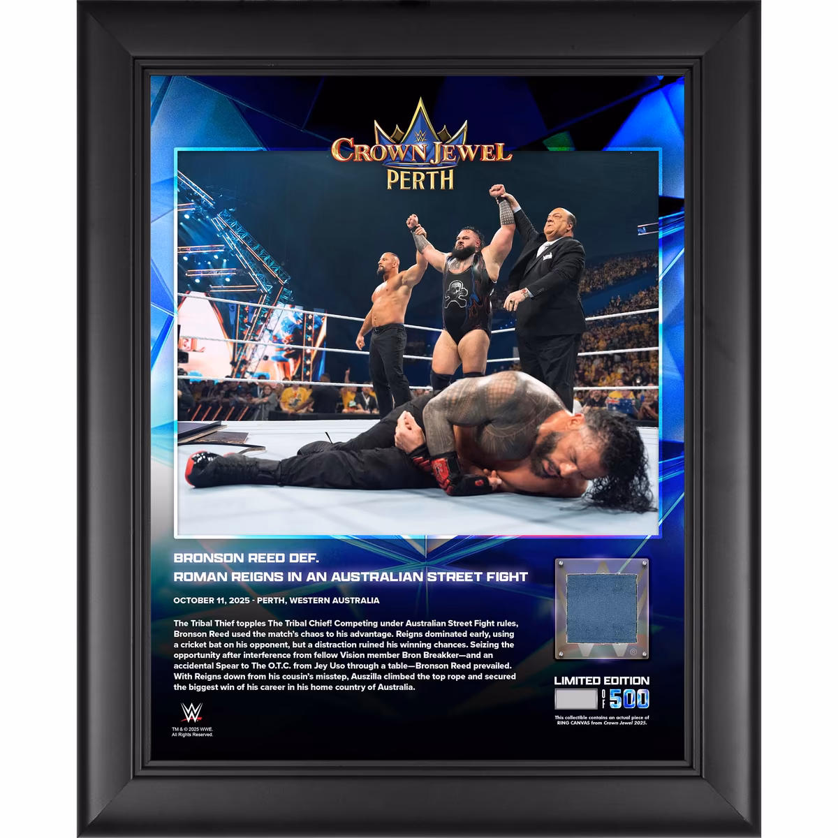 Bronson Reed WWE Framed 13" x 16" Crown Jewel 2025 Collage with a Piece of Match-Used Canvas - Limited Edition of 500