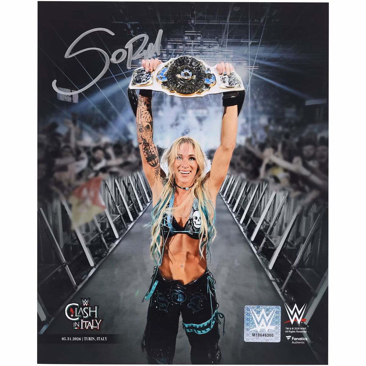 Sol Ruca WWE Autographed 8" x 10" Raising Women's Intercontinental Title Photograph 1 Sol Ruca WWE Autographed 8" x 10" Raising Women's Intercontinental Title Photograph