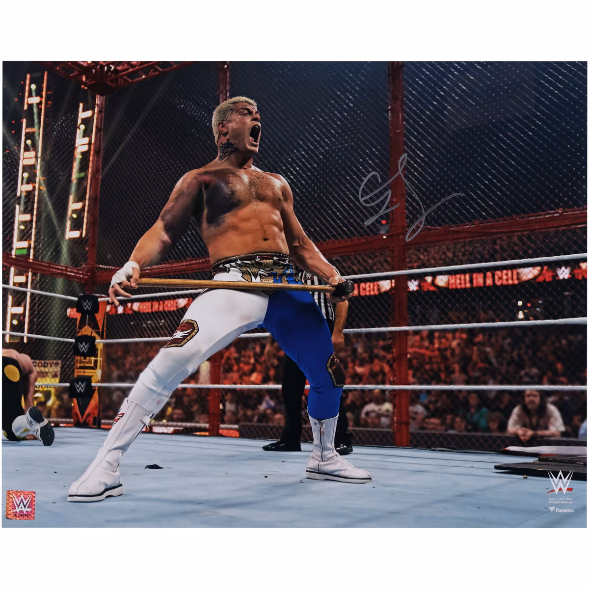 Cody Rhodes WWE Autographed 16" x 20" Hell in a Cell with a Sledgehammer Photograph 2 Cody Rhodes WWE Autographed 16" x 20" Hell in a Cell with a Sledgehammer Photograph