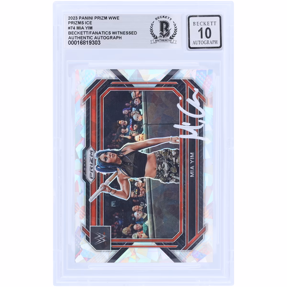 Mia Yim WWE Autographed 2023 Panini Prizm Ice Prizm White Ink #74 Beckett Fanatics Witnessed Authenticated 10 Card 9 Mia Yim WWE Autographed 2023 Panini Prizm Ice Prizm White Ink #74 Beckett Fanatics Witnessed Authenticated 10 Card