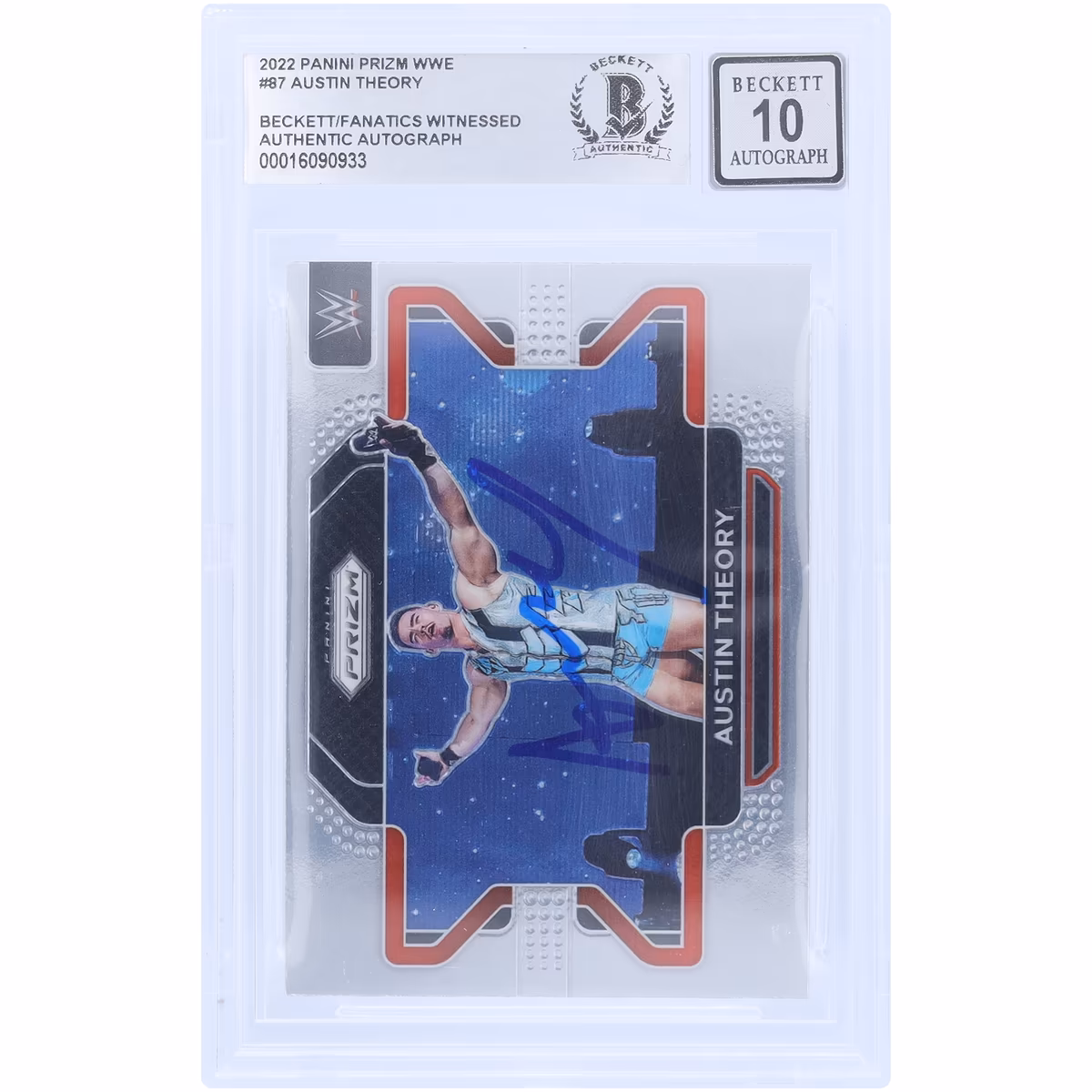 Austin Theory WWE Autographed 2022 Panini Prizm #87 Beckett Fanatics Witnessed Authenticated 10 Card