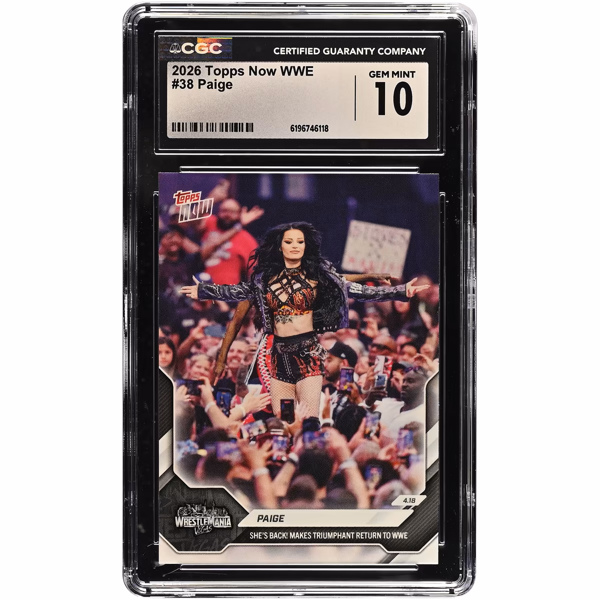 Paige 2026 Topps Now WWE She's Back! Makes Triumphant Return to WWE #38 CGC Authenticated GEM MINT 10 Card 2 Paige 2026 Topps Now WWE She's Back! Makes Triumphant Return to WWE #38 CGC Authenticated GEM MINT 10 Card