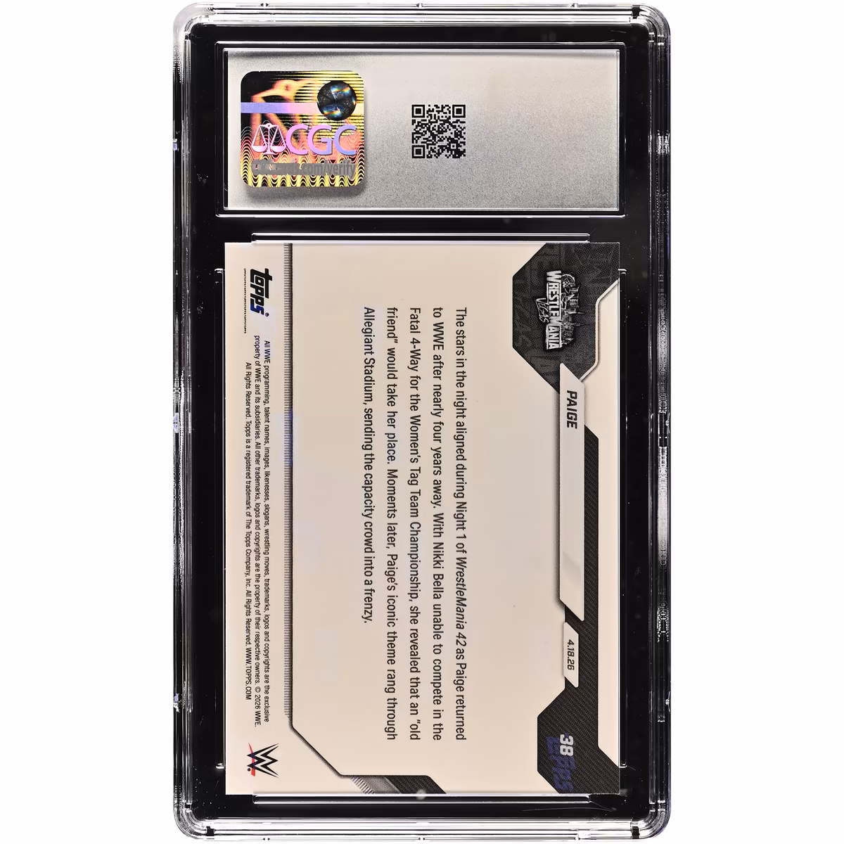 Paige 2026 Topps Now WWE She's Back! Makes Triumphant Return to WWE #38 CGC Authenticated GEM MINT 10 Card 3 Paige 2026 Topps Now WWE She's Back! Makes Triumphant Return to WWE #38 CGC Authenticated GEM MINT 10 Card