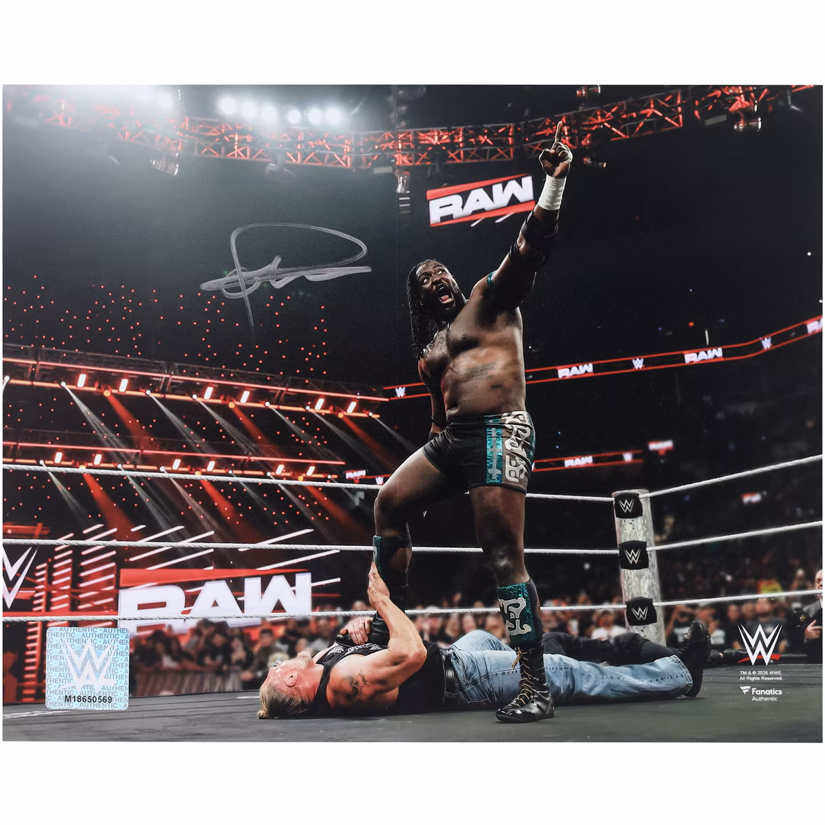 Oba Femi WWE Autographed 8" x 10" Standing Over Brock Lesnar Photograph 9 Oba Femi WWE Autographed 8" x 10" Standing Over Brock Lesnar Photograph