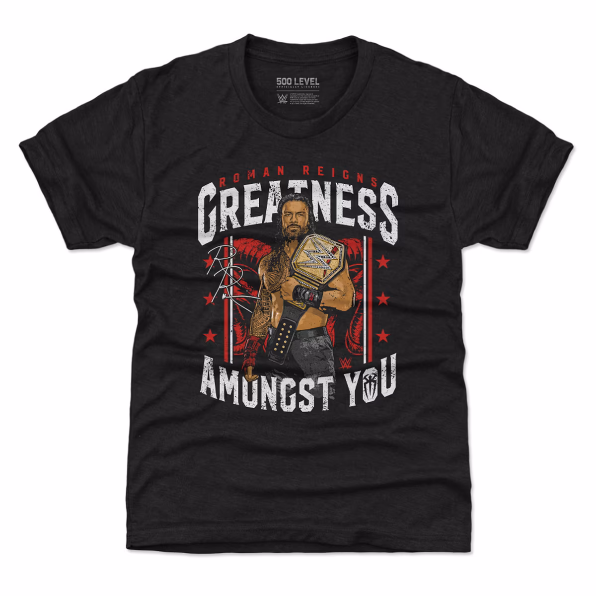 Youth 500 Level Black Roman Reigns Greatness Amongst You T-Shirt 2 Youth 500 Level Black Roman Reigns Greatness Amongst You T-Shirt