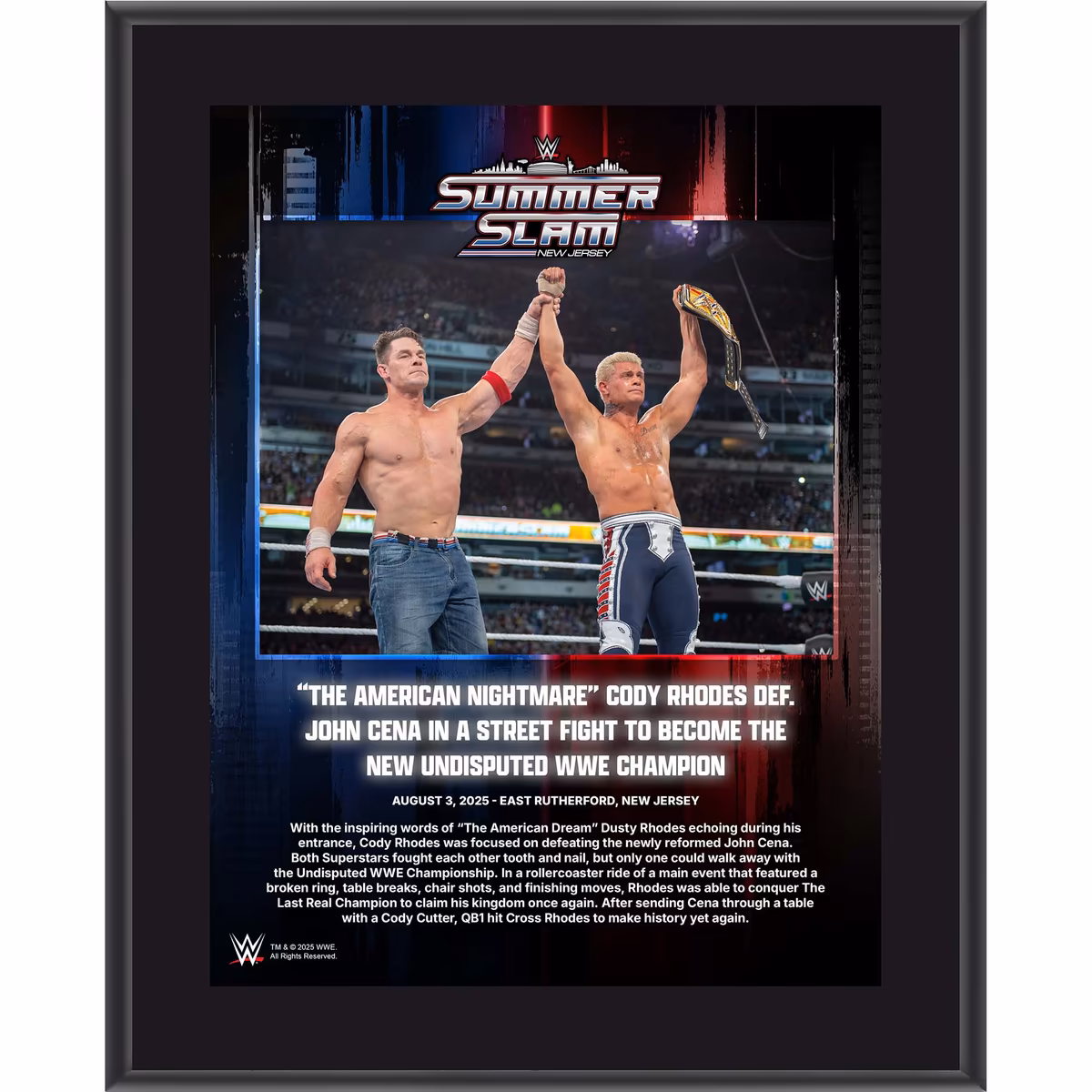 Cody Rhodes WWE 10.5" x 13" 2025 SummerSlam Night 2 Sublimated Plaque 13 Cody Rhodes WWE 10.5" x 13" 2025 SummerSlam Night 2 Sublimated Plaque