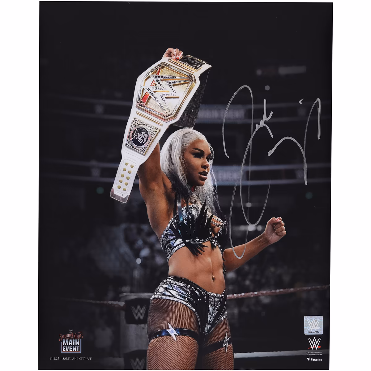 Jade Cargill WWE Autographed 16" x 20" Saturday Night's Main Event Raising Title Photograph