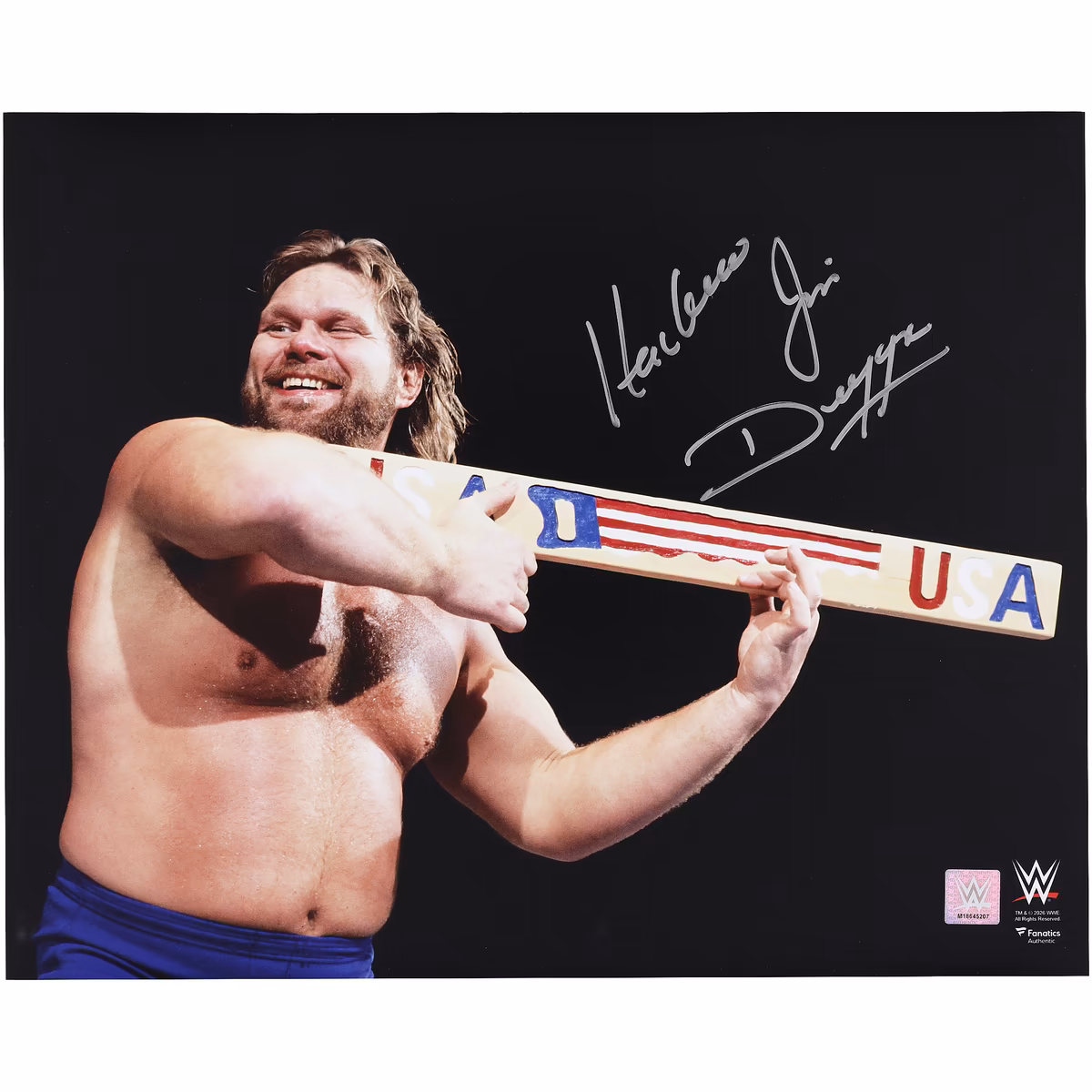 "Hacksaw" Jim Duggan WWE Autographed 16" x 20" In-Ring In-Ring with 2' x 4' Photograph