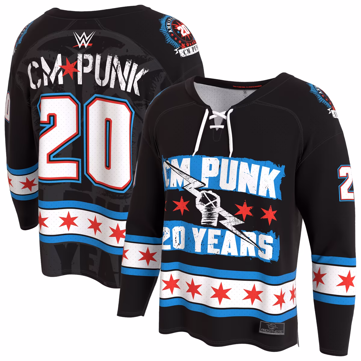 Men's ProSphere Black CM Punk 20 Years Hockey Fashion Jersey 8 Men's ProSphere Black CM Punk 20 Years Hockey Fashion Jersey