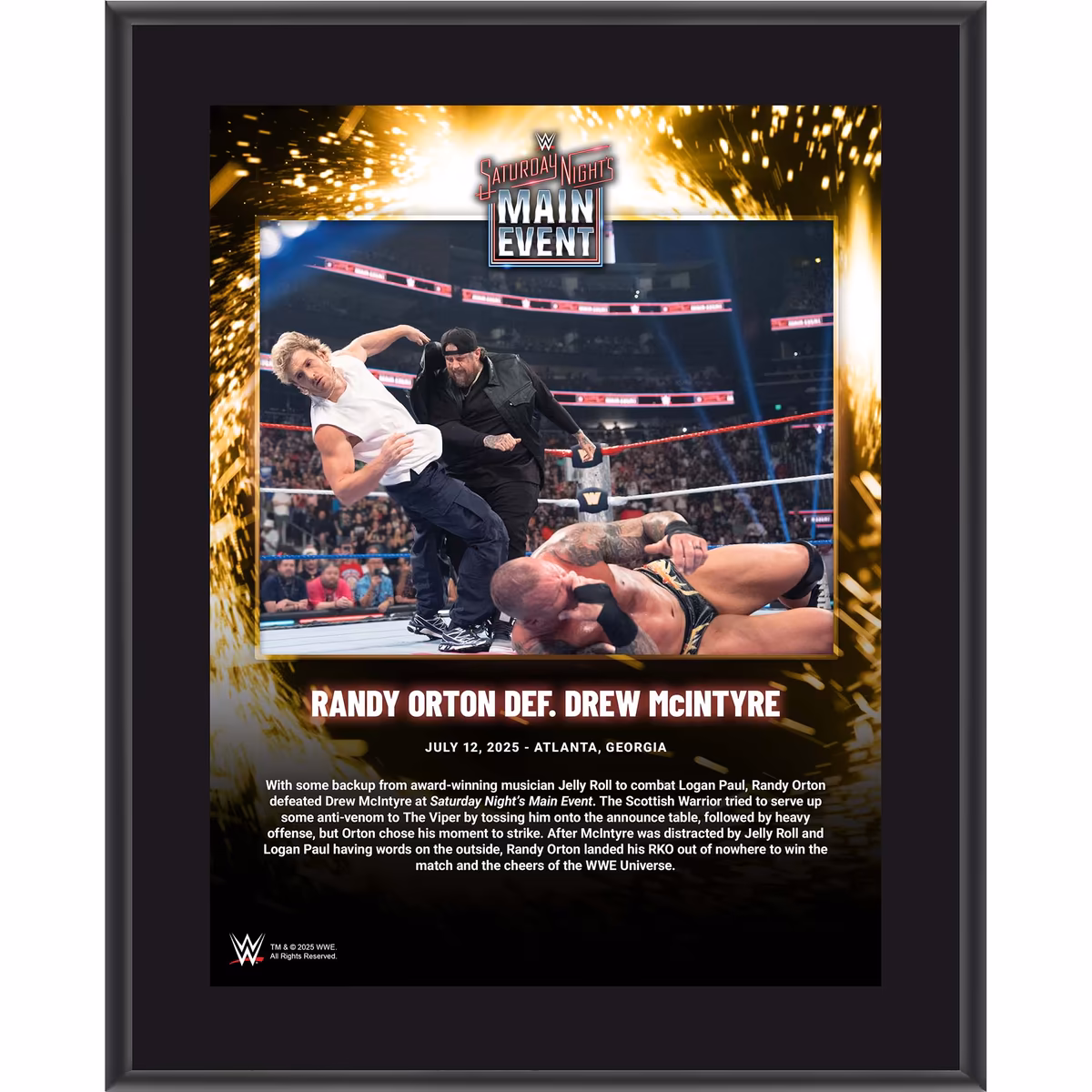 Randy Orton WWE 10.5" x 13" Saturday Night's Main Event on July 12, 2025 Sublimated Plaque 1 Randy Orton WWE 10.5" x 13" Saturday Night's Main Event on July 12, 2025 Sublimated Plaque