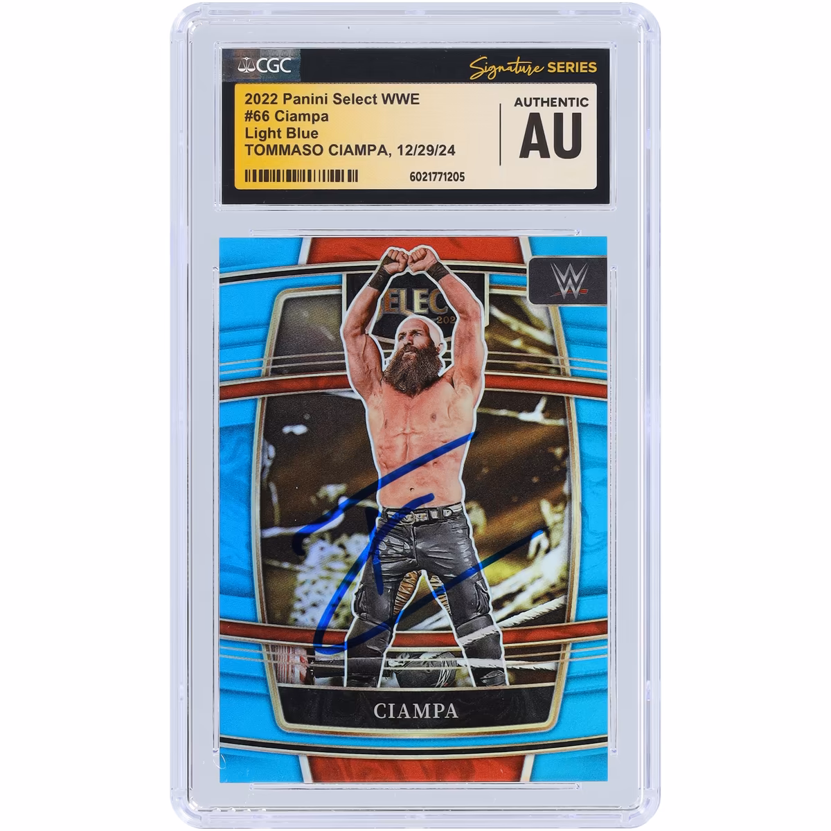 Tommaso Ciampa WWE Autographed 2022 Panini Select Light Blue Prizm #66 #/299 CGC Fanatics Witnessed Authenticated Card 1 Tommaso Ciampa WWE Autographed 2022 Panini Select Light Blue Prizm #66 #/299 CGC Fanatics Witnessed Authenticated Card