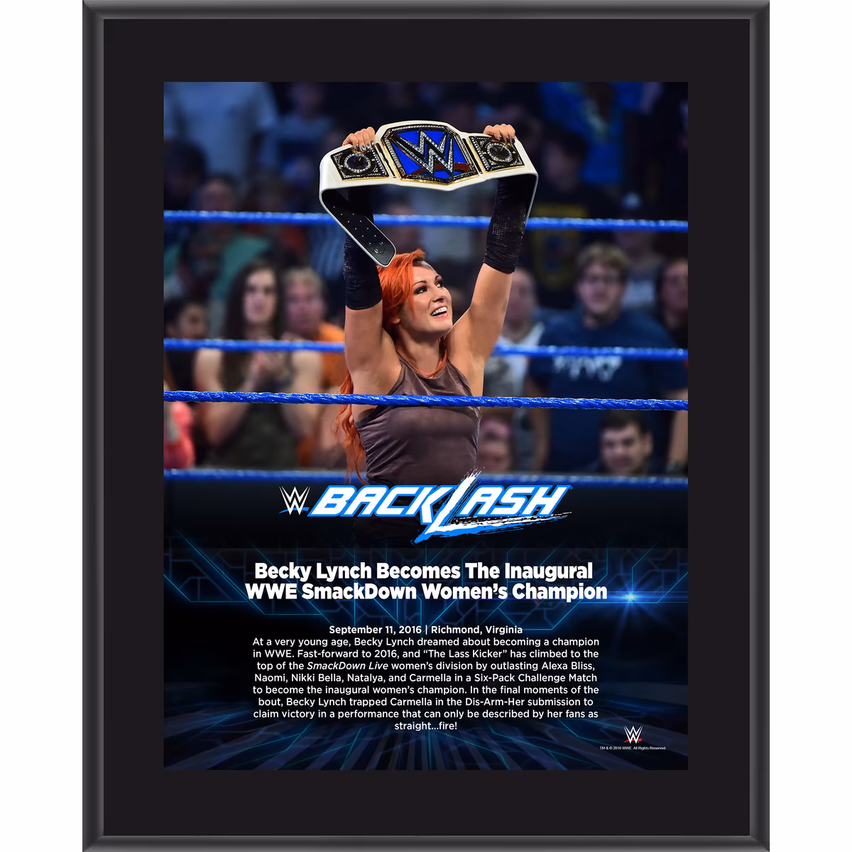 Becky Lynch 10.5" x 13" 2016 Backlash Sublimated Plaque 3 Becky Lynch 10.5" x 13" 2016 Backlash Sublimated Plaque