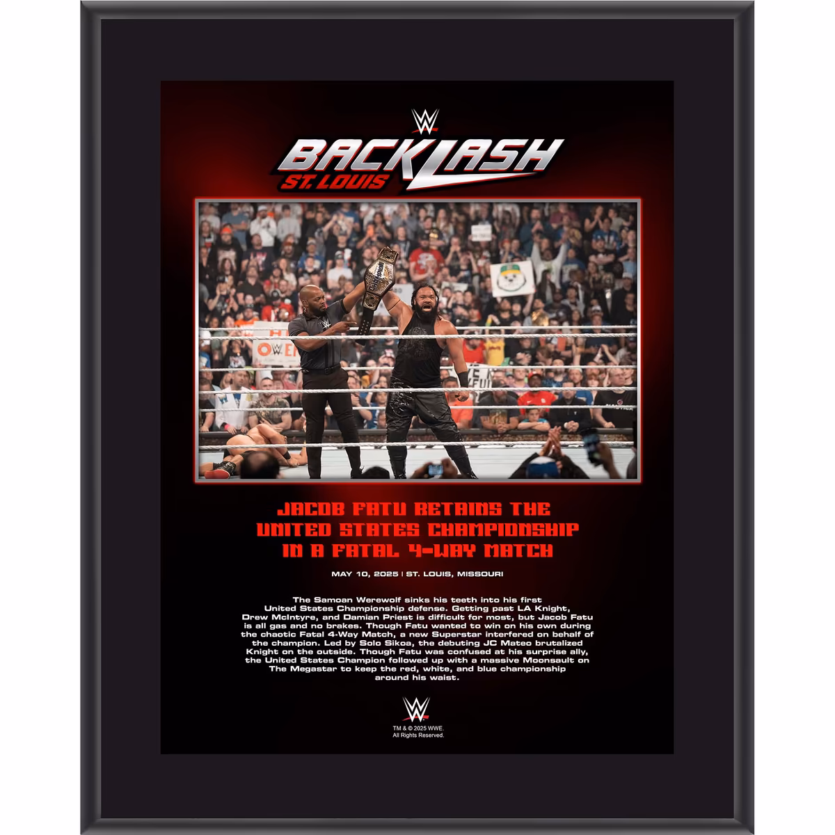 Jacob Fatu WWE 10.5" x 13" 2025 Backlash Sublimated Plaque