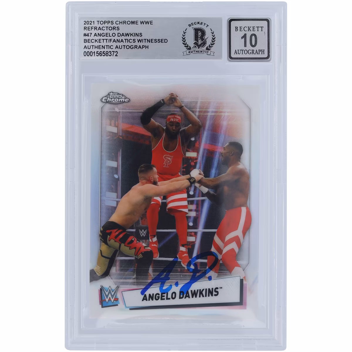 Angelo Dawkins WWE Autographed 2021 Topps Chrome Refractors #47 Beckett Fanatics Witnessed Authenticated 10 Card 1 Angelo Dawkins WWE Autographed 2021 Topps Chrome Refractors #47 Beckett Fanatics Witnessed Authenticated 10 Card