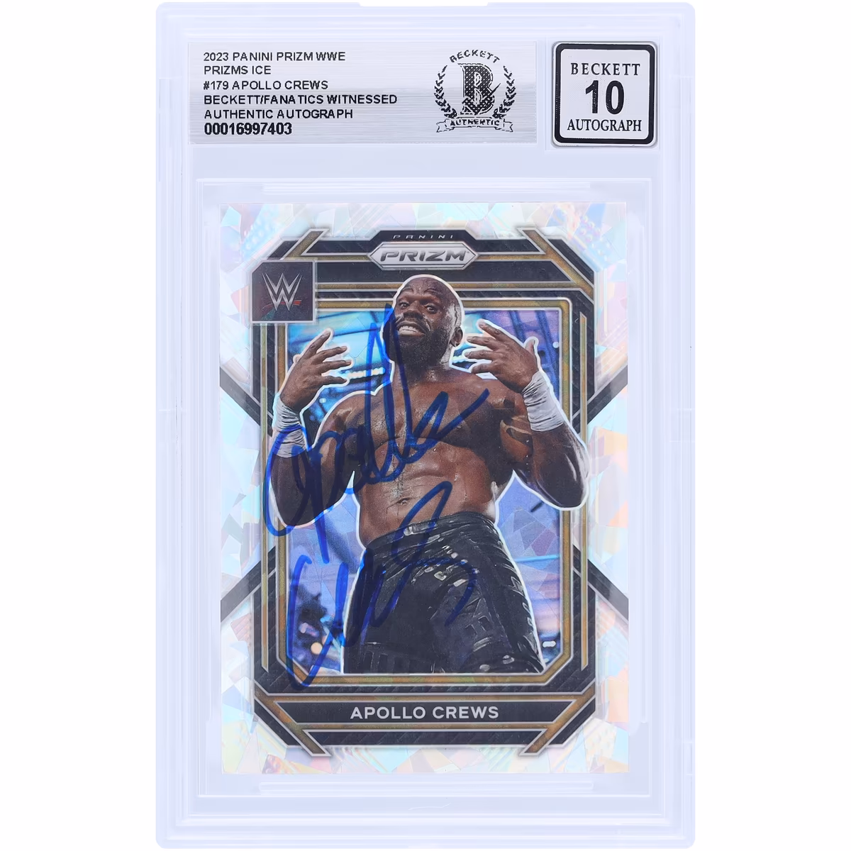 Apollo Crews WWE Autographed 2023 Panini Prizm Ice Prizm #179 Beckett Fanatics Witnessed Authenticated 10 Card