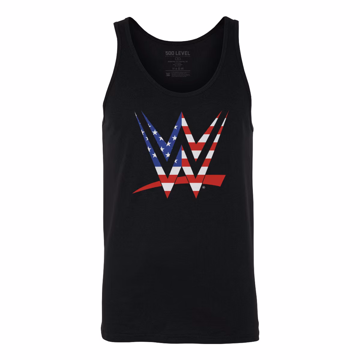 Men's 500 Level Black WWE Logo American Flag Tank Top