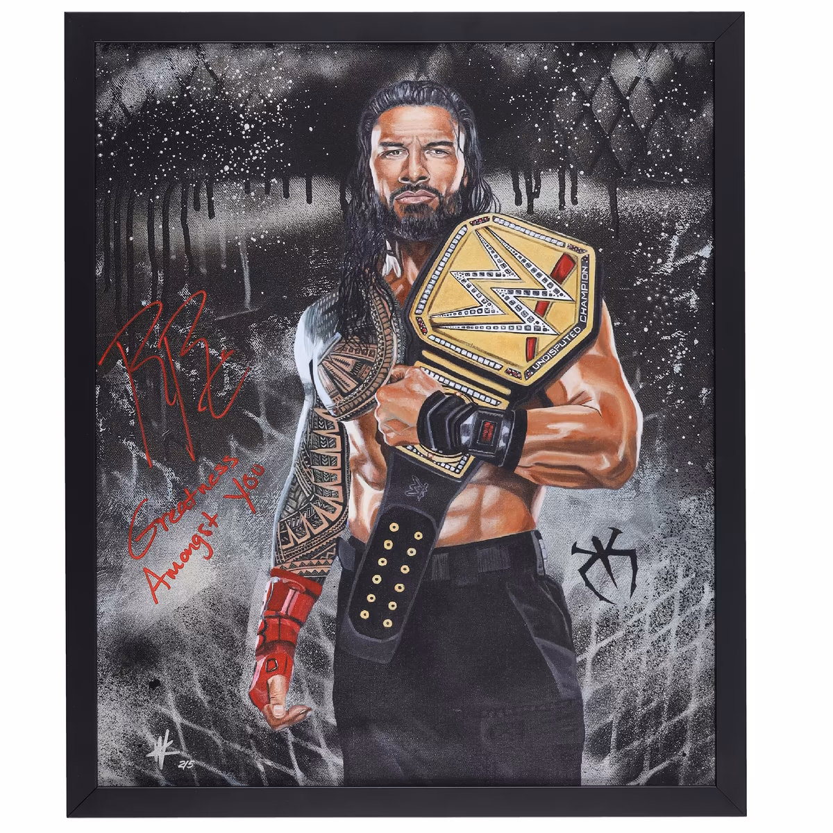 Roman Reigns WWE Autographed Framed 20" x 24" Embellished Canvas Giclee with "Greatness Amongst You" Inscription - Art by Cortney Wall - Limited Edition of 5 1 Roman Reigns WWE Autographed Framed 20" x 24" Embellished Canvas Giclee with "Greatness Amongst You" Inscription - Art by Cortney Wall - Limited Edition of 5