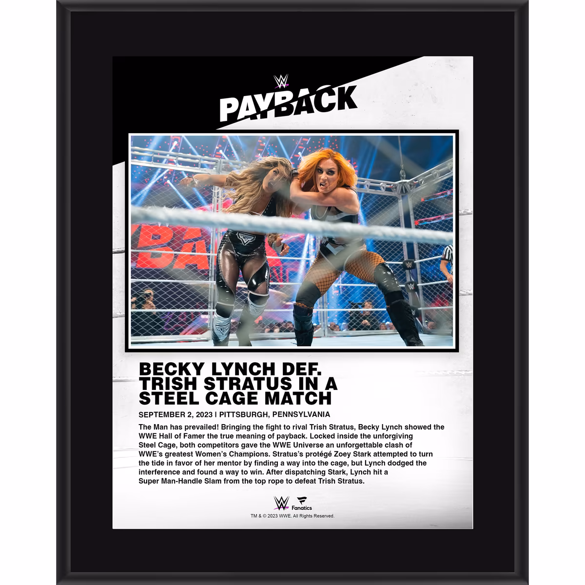 Becky Lynch WWE 10.5" x 13" 2023 Payback Sublimated Plaque 1 Becky Lynch WWE 10.5" x 13" 2023 Payback Sublimated Plaque