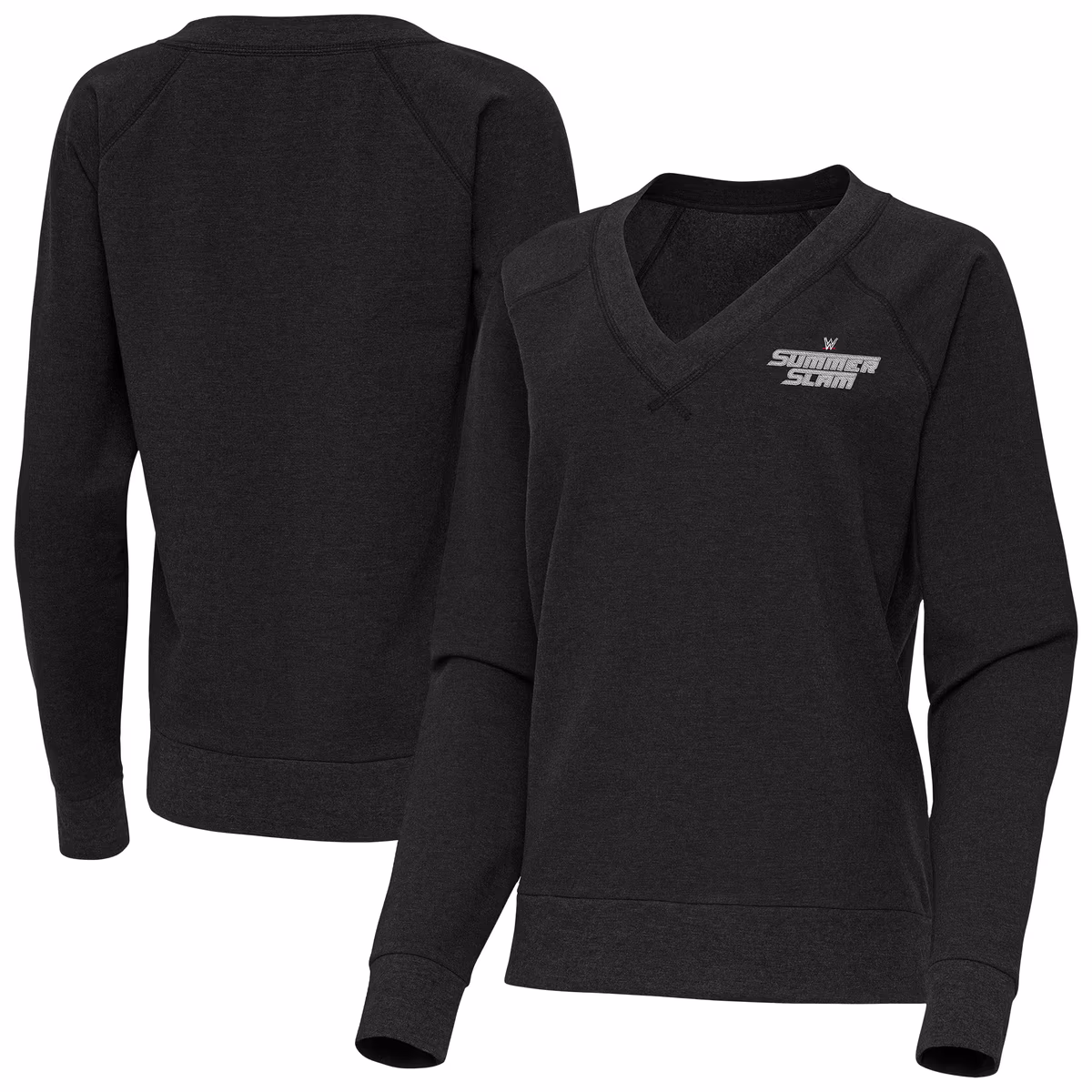 Women's Antigua Heather Black SummerSlam Varsity Tri-Blend V-Neck Long Sleeve T-Shirt 8 Women's Antigua Heather Black SummerSlam Varsity Tri-Blend V-Neck Long Sleeve T-Shirt
