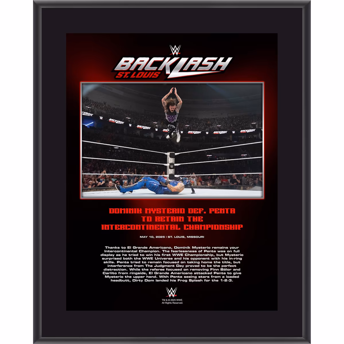 Dominik Mysterio WWE 10.5" x 13" 2025 Backlash Sublimated Plaque
