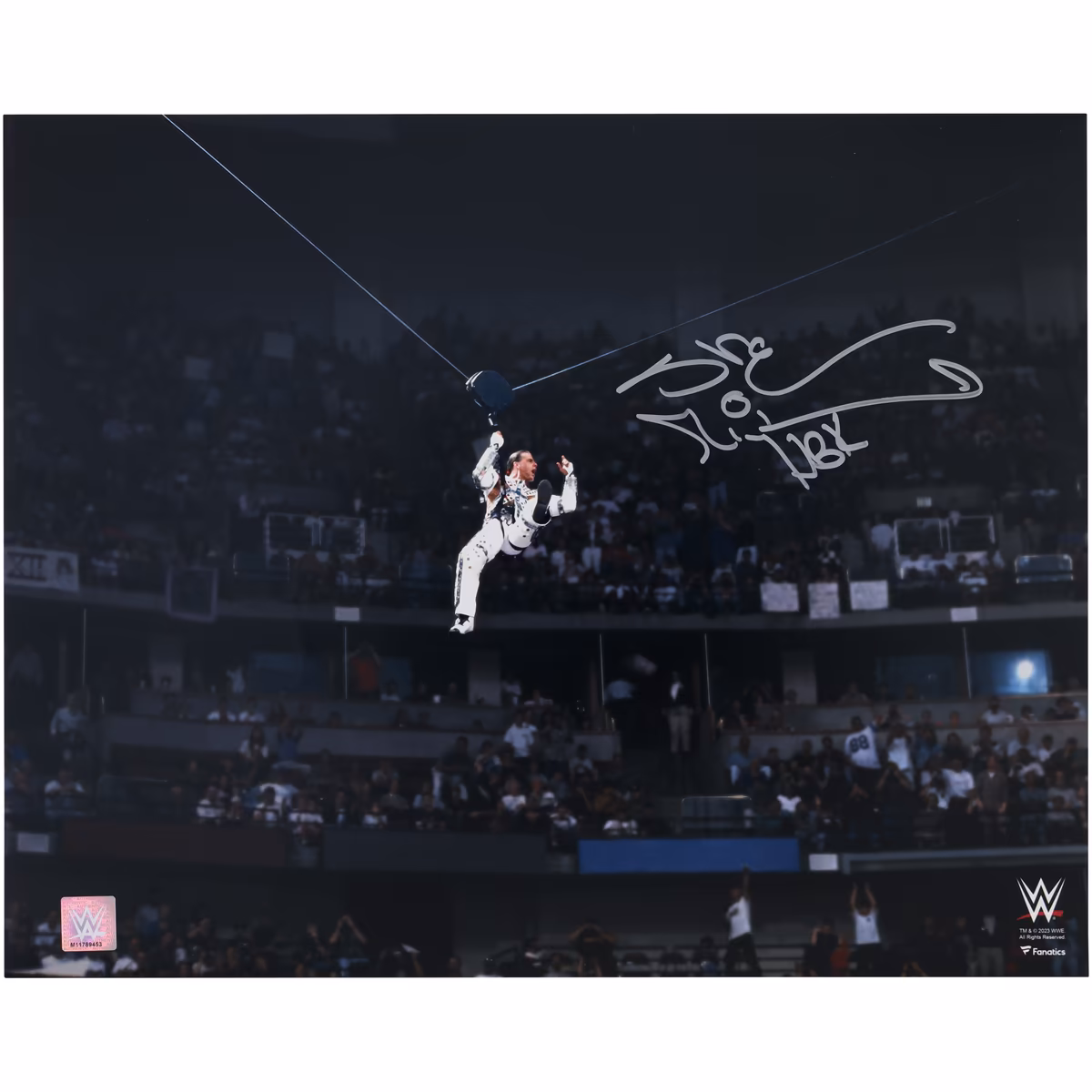 Shawn Michaels WWE Autographed 16" x 20" WrestleMania 12 Entrance Zipline Photograph
