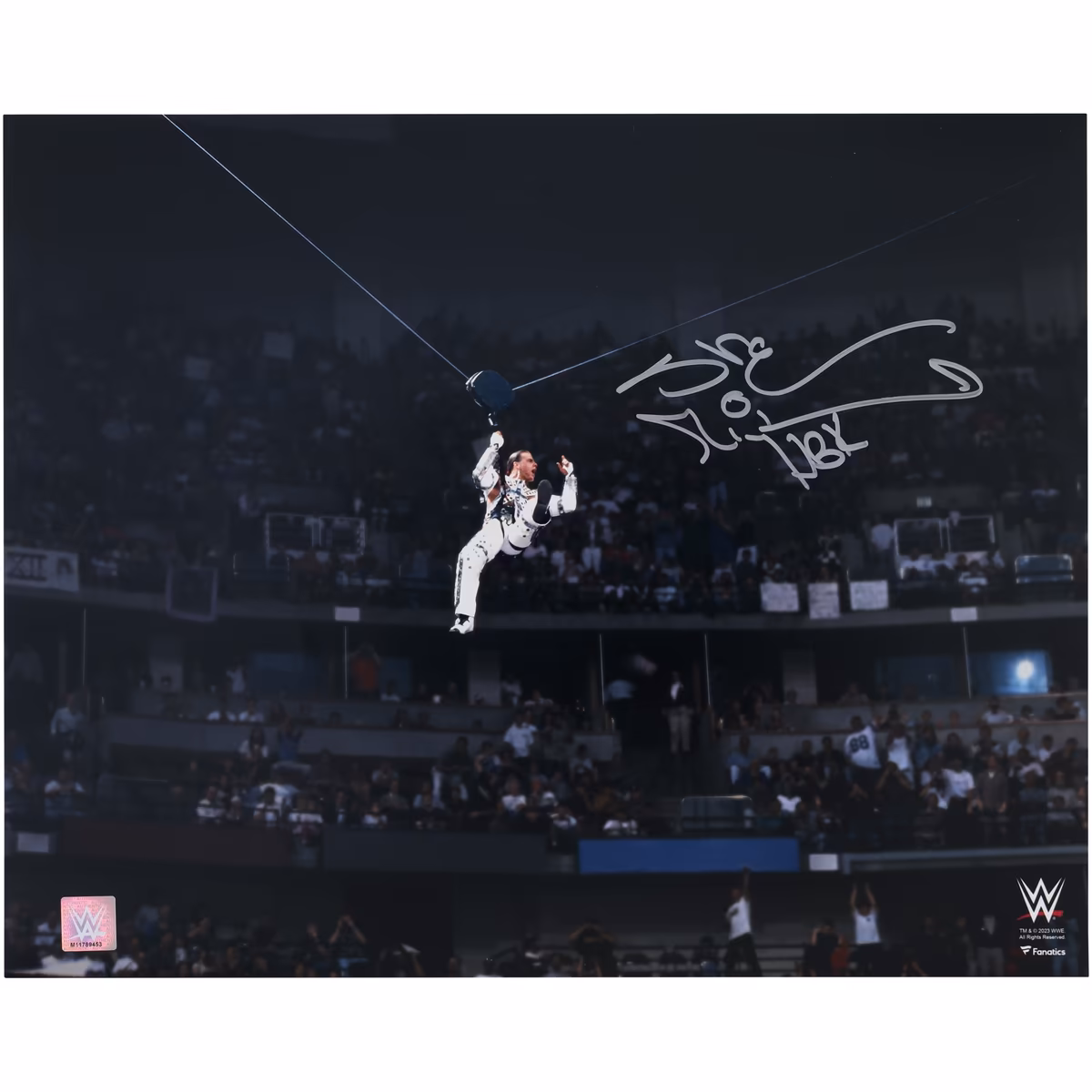 Shawn Michaels WWE Autographed 16" x 20" WrestleMania 12 Entrance Zipline Photograph