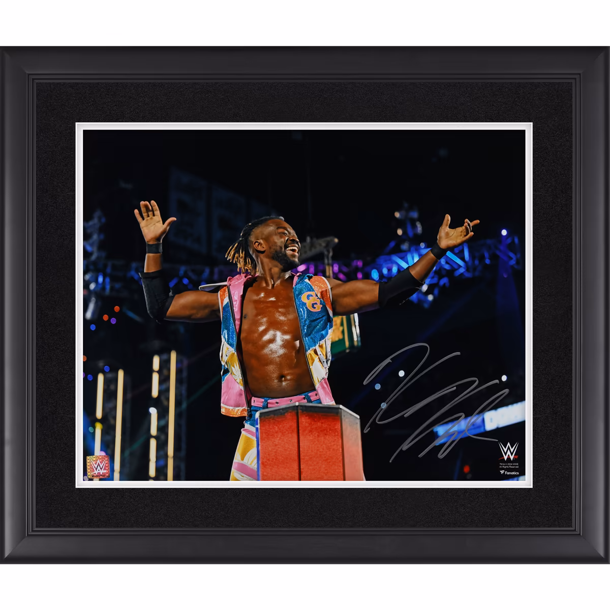 Kofi Kingston WWE Autographed Framed 16" x 20" Standing On Ropes Photograph