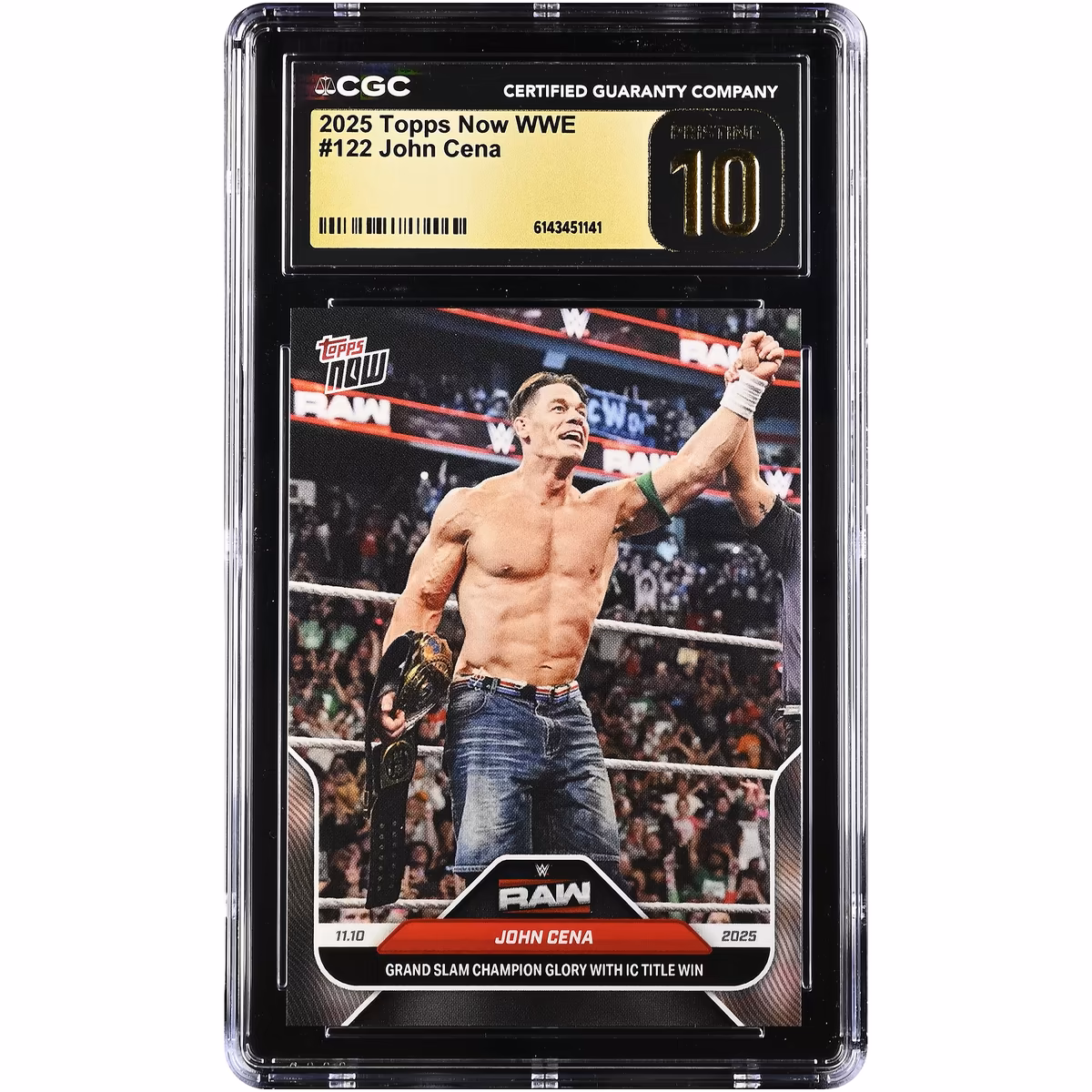 John Cena WWE 2025 Topps Now WWE Grand Slam Champion Glory with IC Title Win #122 CGC Authenticated PRISTINE 10 Card 5 John Cena WWE 2025 Topps Now WWE Grand Slam Champion Glory with IC Title Win #122 CGC Authenticated PRISTINE 10 Card