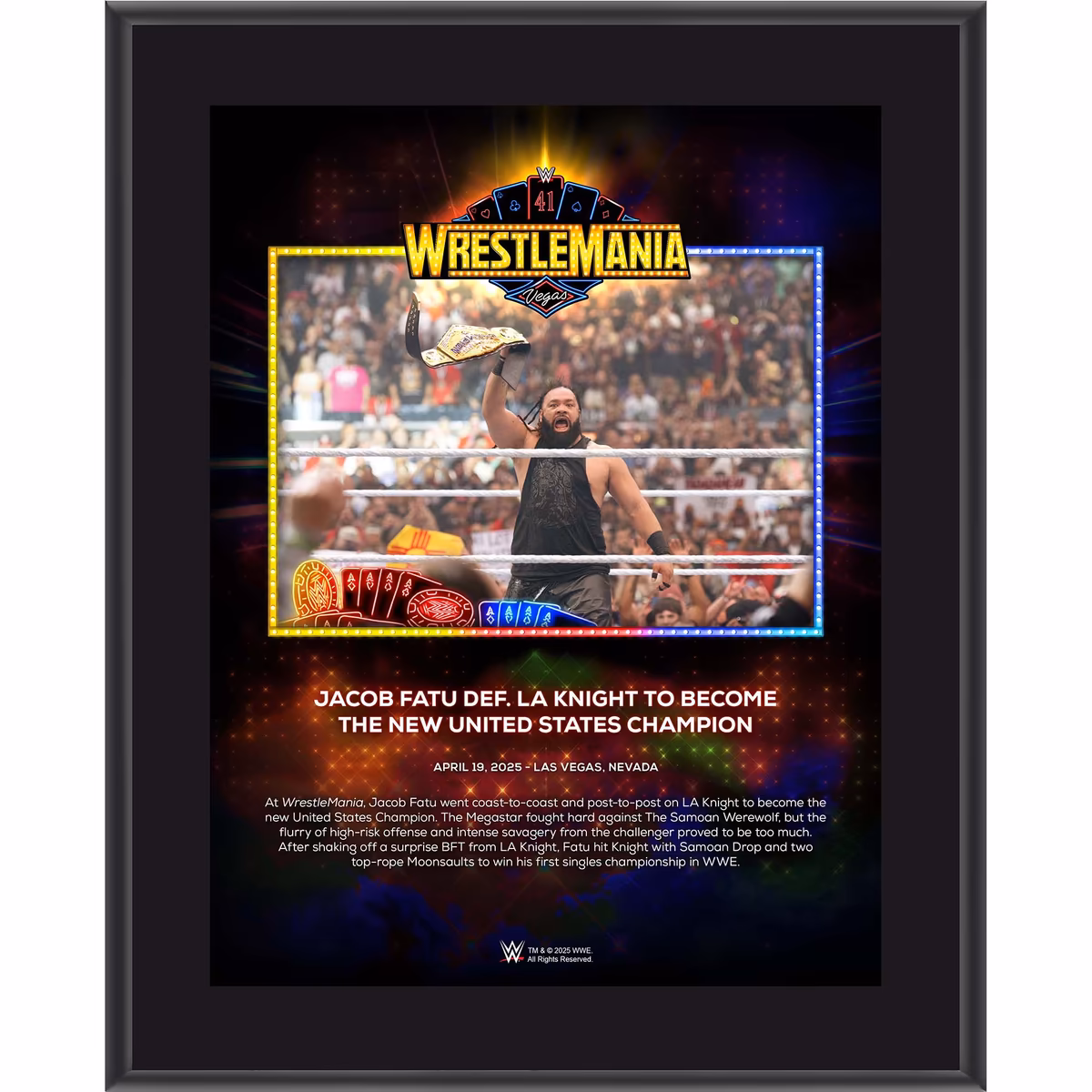 Jacob Fatu WWE 10.5" x 13" WrestleMania 41 Night 1 Sublimated Plaque