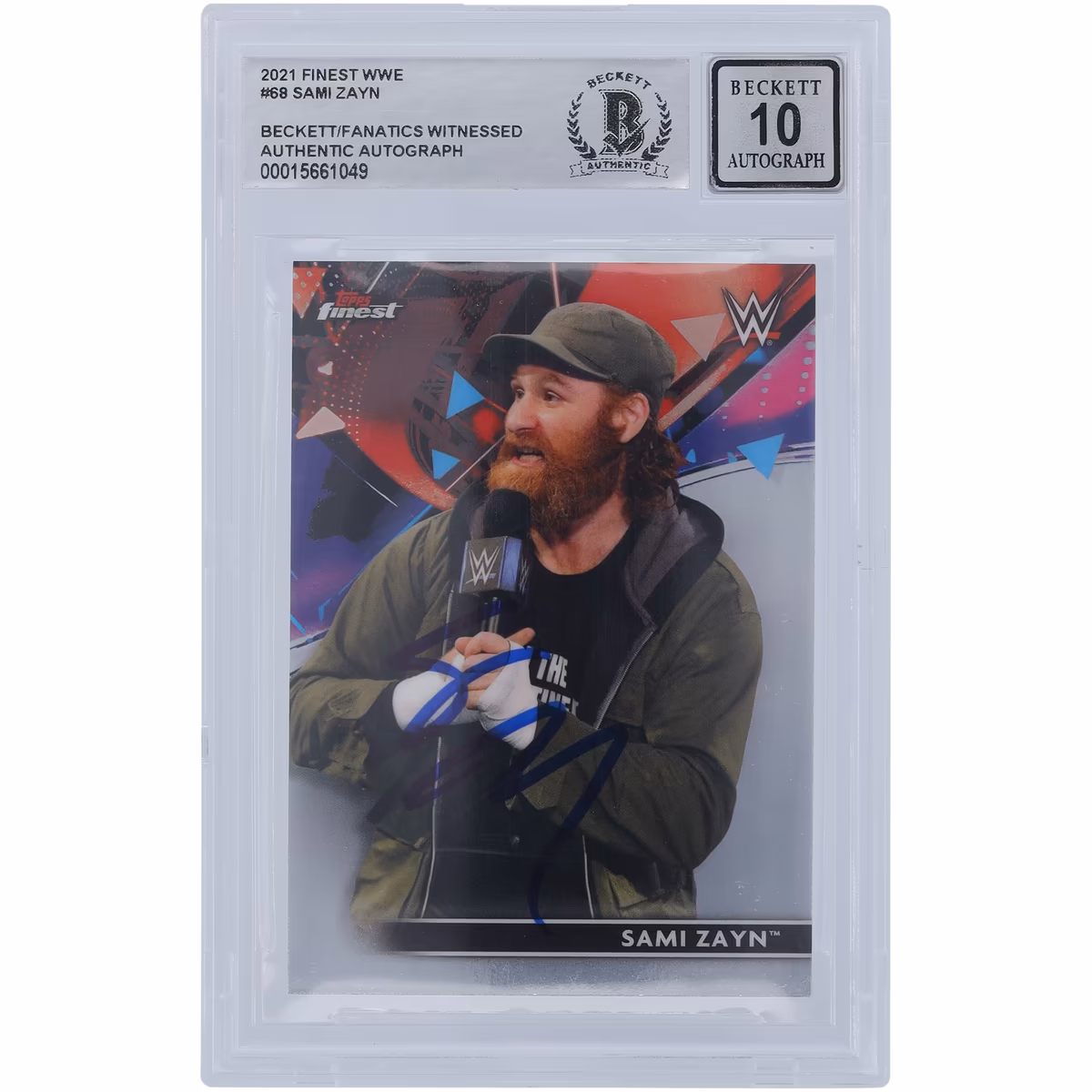 Sami Zayn WWE Autographed 2021 Topps Finest #68 Beckett Fanatics Witnessed Authenticated 10 Card 2 Sami Zayn WWE Autographed 2021 Topps Finest #68 Beckett Fanatics Witnessed Authenticated 10 Card
